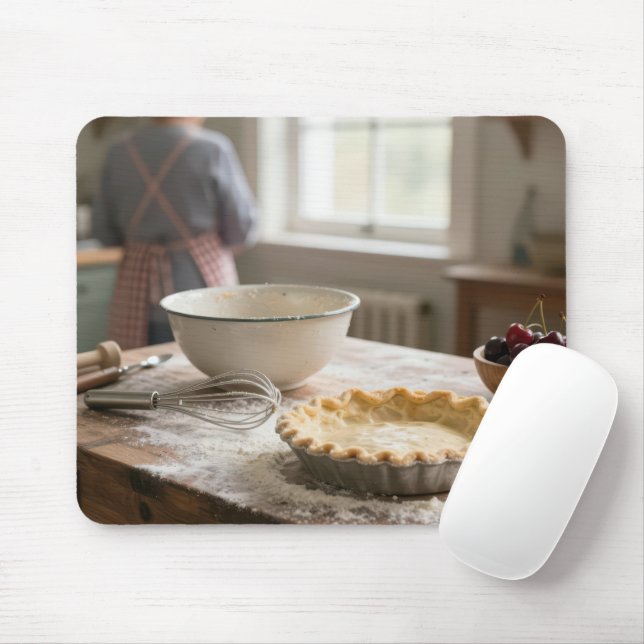 Homemade Cherry Pie In a Retro Kitchen Mouse Mat (With Mouse)