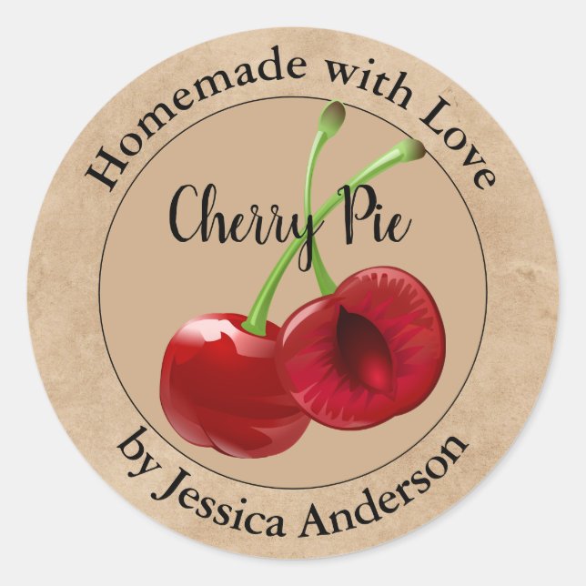 Homemade Cherry Pie Kraft Classic Round Sticker (Front)