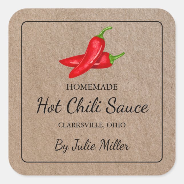 Homemade Chilli Sauce Square Kraft Paper Label (Front)