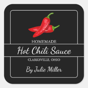 Homemade Chilli Sauce Square Label Black