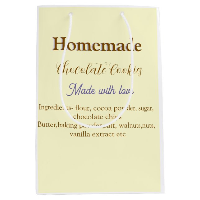 Homemade chocolate cookies made with love add text medium gift bag (Front)