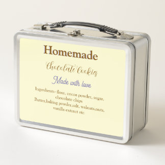 Homemade chocolate cookies made with love add text metal lunch box