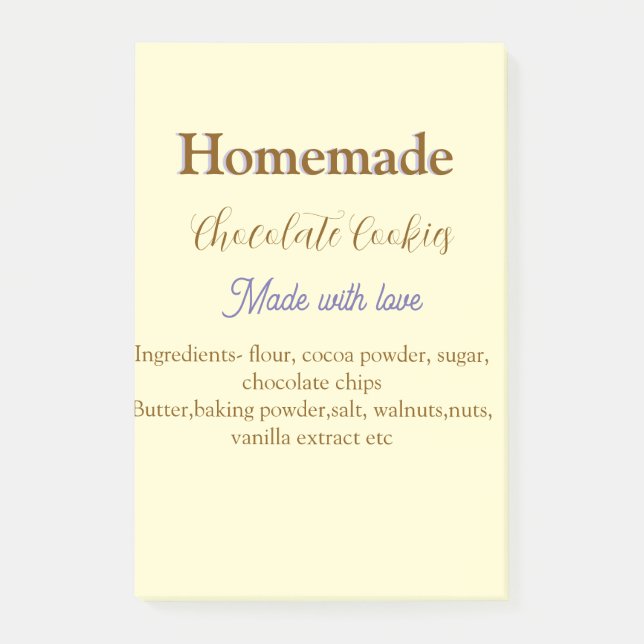 Homemade chocolate cookies made with love add text post-it notes (Front)