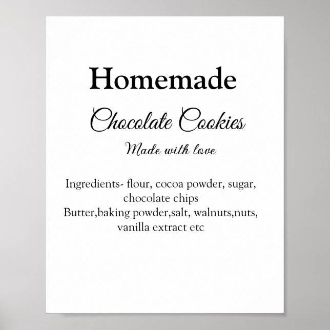 Homemade chocolate cookies made with love add text poster (Front)
