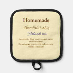 Homemade chocolate cookies made with love add text pot holder