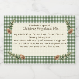 Homemade Christmas Baking Mix Gingham Pine Cones Food Label