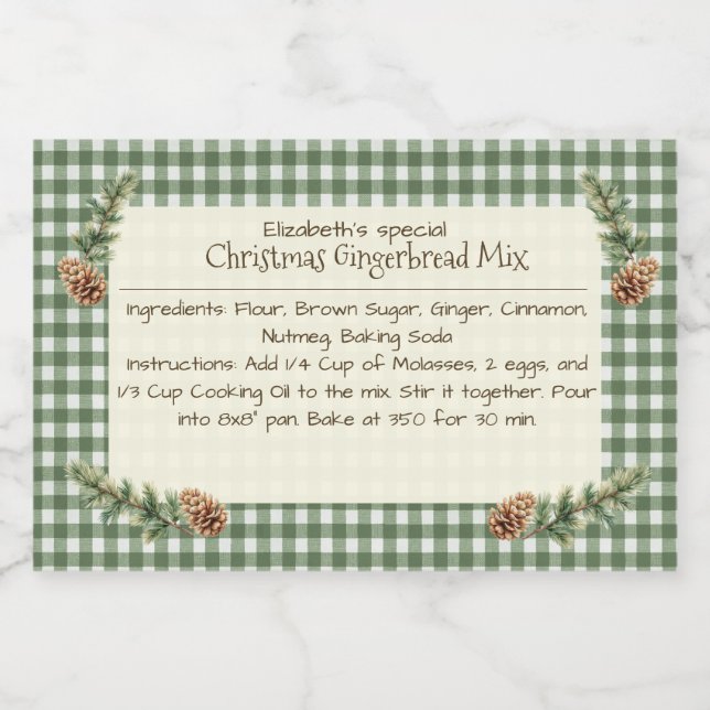 Homemade Christmas Baking Mix Gingham Pine Cones Food Label (Single Label)