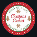 Homemade Christmas Cookies Classic Round Sticker<br><div class="desc">Homemade Christmas Cookies classic round sticker that has cute gingerbread cookies with red and green colouring. Personalising this is easy,  simply add your name and type of cookie on the stickers.</div>