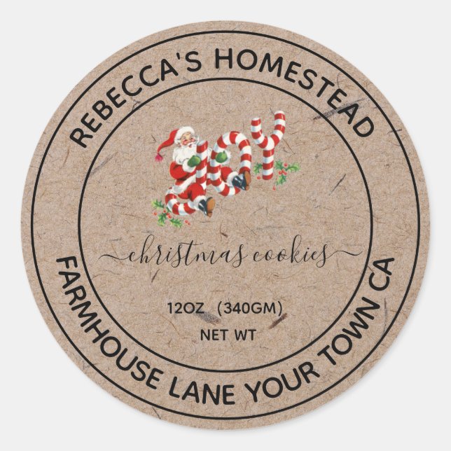 Homemade Christmas Cookies Vintage Santa Labels (Front)