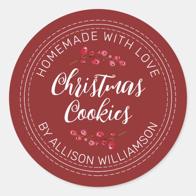 Homemade Christmas Cranberry Cookies Red Classic Round Sticker (Front)