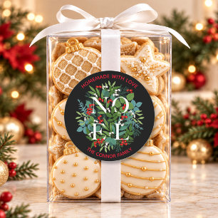 Homemade Christmas NOEL Holly Berries Classic Round Sticker