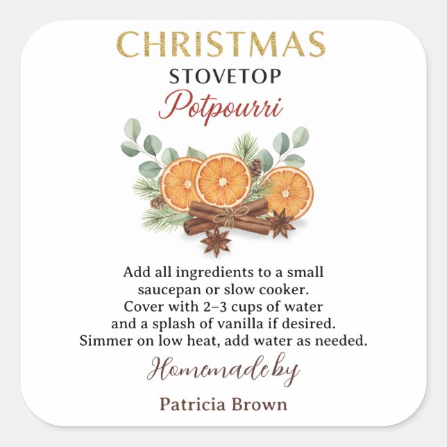 Homemade Christmas Stovetop Potpourri Sticker Labe (Front)