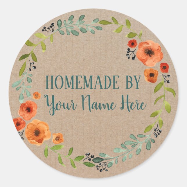 Homemade Cookie Cake Vintage Craft Floral Wreath Classic Round Sticker (Front)