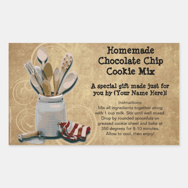 Homemade Cookie Mix Gift Jar Labels, Personalised Rectangular Sticker (Front)