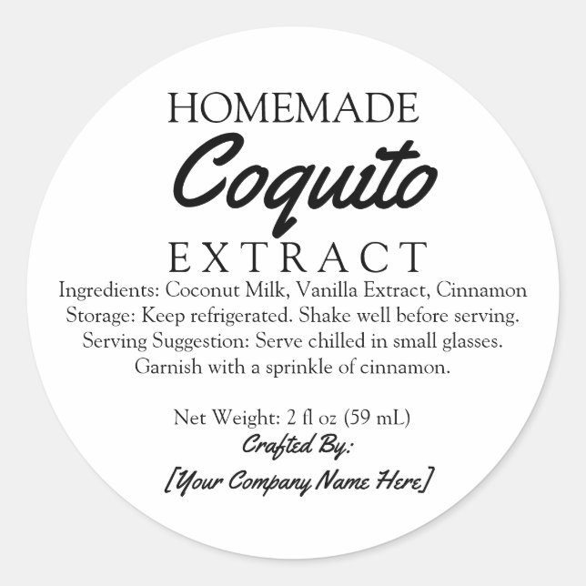 Homemade Coquito Extract Ingredients Classic Round Sticker (Front)