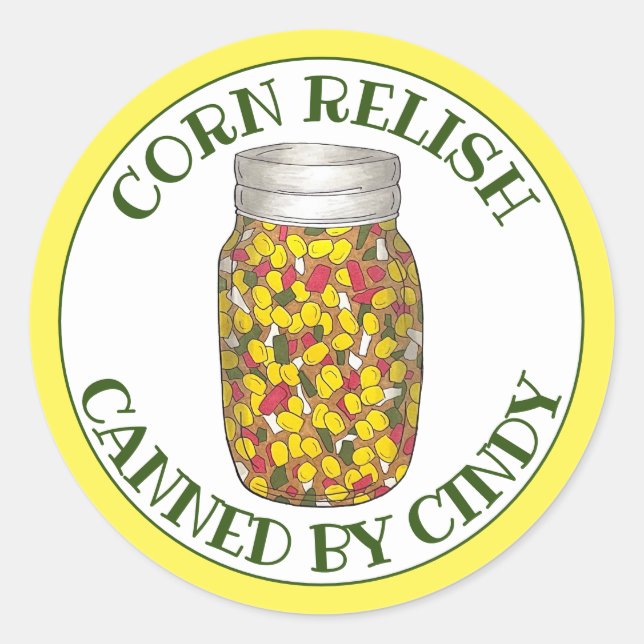 Homemade Corn Relish Salsa Home Canned By Classic Round Sticker (Front)