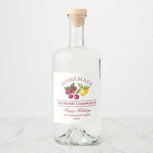 Homemade Cranberry Limoncello Holiday Liquor Bottle Label