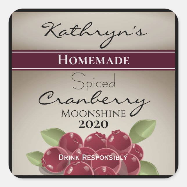 Homemade Cranberry Moonshine Personalised Square Sticker (Front)