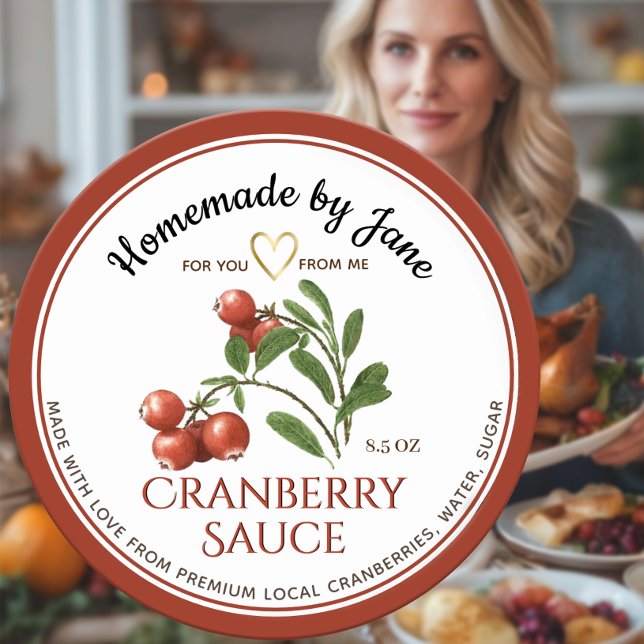 Homemade CRANBERRY Sauce Red Border Gold Heart Classic Round Sticker (Creator Uploaded)