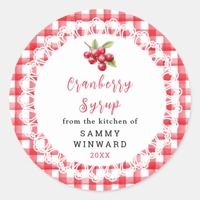 Homemade Cranberry Syrup Bottle Label (Front)