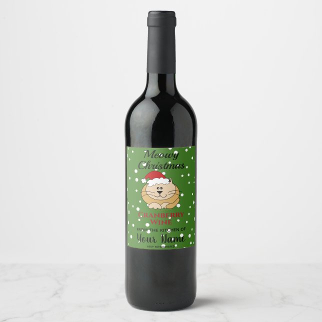 Homemade Cranberry Wine Meowy Christmas Santa Cat Label (Front)