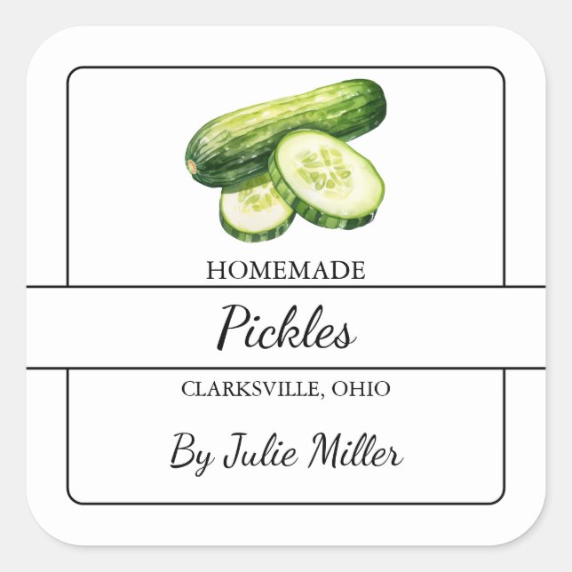 Homemade Cucumber Pickles Square Label (Front)