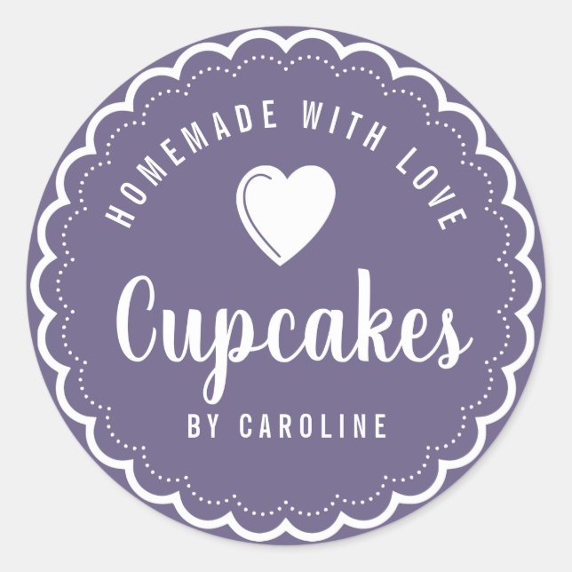 homemade cupcakes bakery purple classic round sticker (Front)