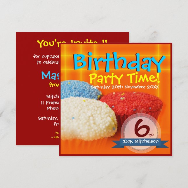 Homemade Cupcakes Birthday Invitations (Front/Back)