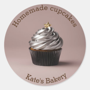 Homemade Cupcakes Gold Beige Silver Round Sticker