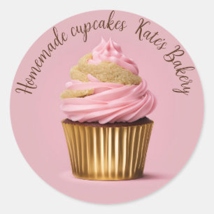 Homemade Cupcakes Gold Pastel Pink Round Sticker
