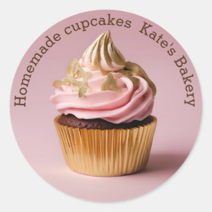 Homemade Cupcakes Gold Pastel Pink Round Sticker