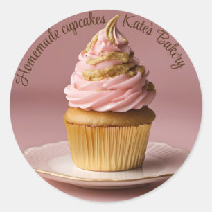 Homemade Cupcakes Gold Pastel Pink Round Sticker