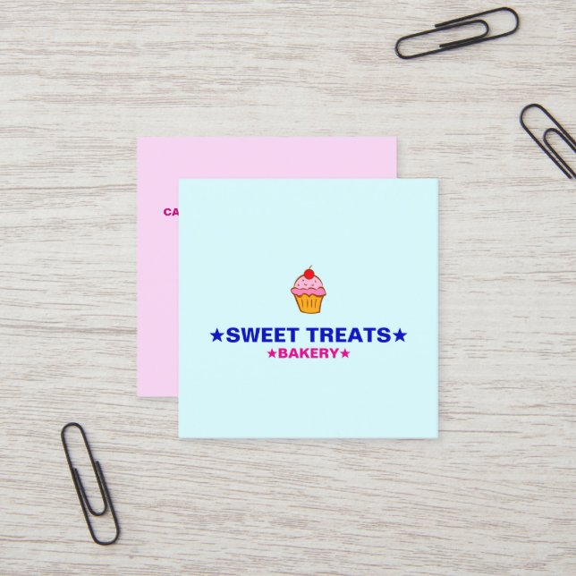 Homemade Cupcakes | Logo & Minimalist Home Bakery  Square Business Card (Front/Back In Situ)