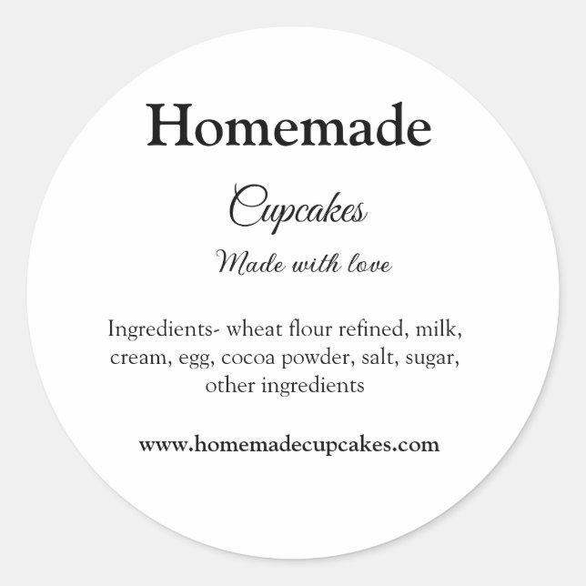 Homemade cupcakes made with love add text website classic round sticker (Front)