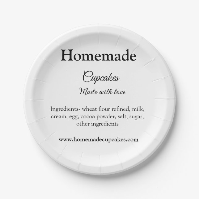Homemade cupcakes made with love add text website paper plate (Front)