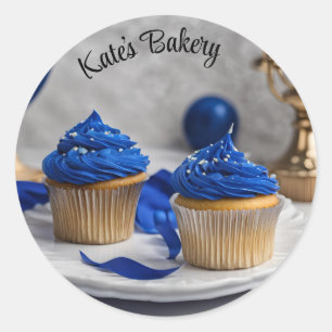 Homemade Cupcakes White Blue Round Sticker