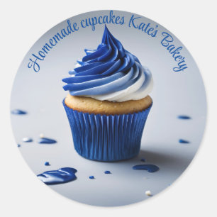 Homemade Cupcakes White Blue Round Sticker