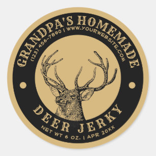 Homemade Deer Jerky Label Template Round Sticker