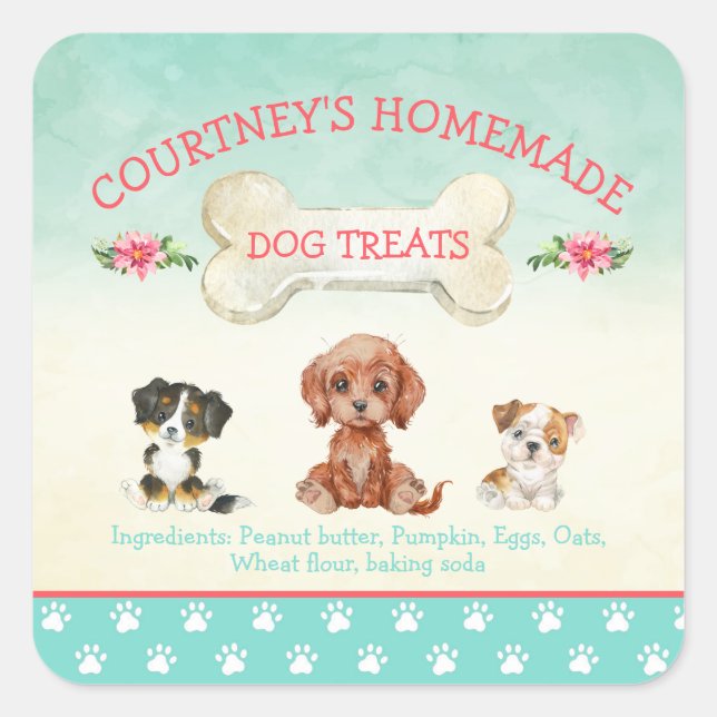 Homemade Dog Puppy Treat Square Sticker (Front)
