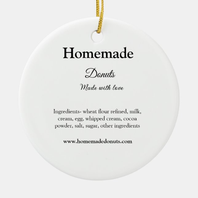 Homemade doughnuts made with love add text website ceramic tree decoration (Front)