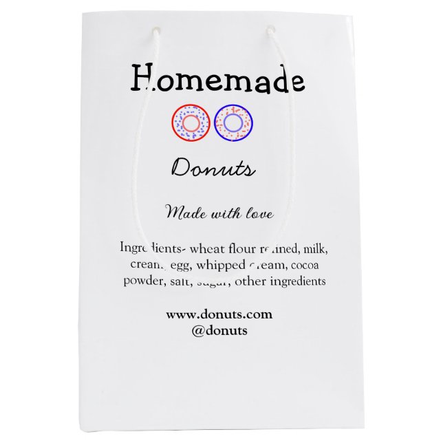Homemade doughnuts made with love add text website medium gift bag (Front)