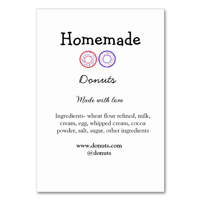 Homemade doughnuts made with love add text website table number (Front)