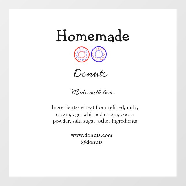 Homemade doughnuts made with love add text website window cling (Sheet)