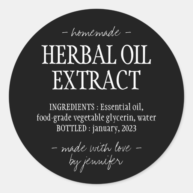 Homemade drink Cream black Herbal oil extract Classic Round Sticker (Front)