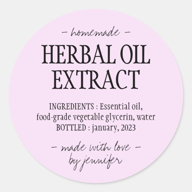 Homemade drink Cream pink Herbal oil extract Classic Round Sticker (Front)