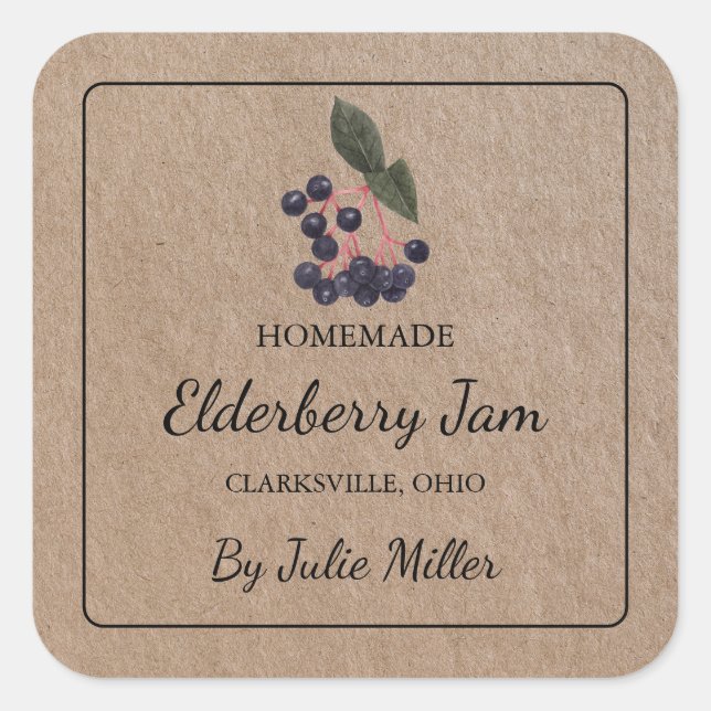 Homemade Elderberry Jam Square Kraft Paper Label (Front)