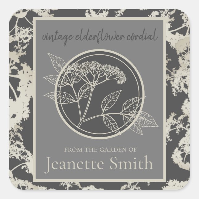 Homemade Elderflower Wine Custom Vintage Dark Square Sticker (Front)