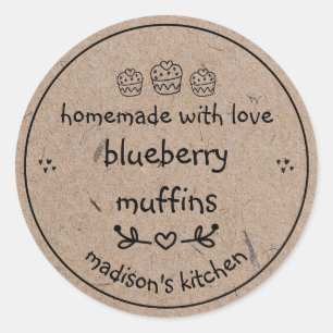 Homemade Faux Kraft Paper Cute Doodle Baked Goods Classic Round Sticker
