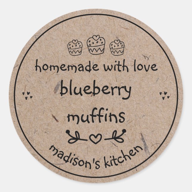 Homemade Faux Kraft Paper Cute Doodle Baked Goods Classic Round Sticker (Front)