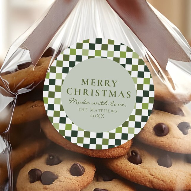 Homemade Food Holiday Baking Green Check Christmas Classic Round Sticker (Creator Uploaded)